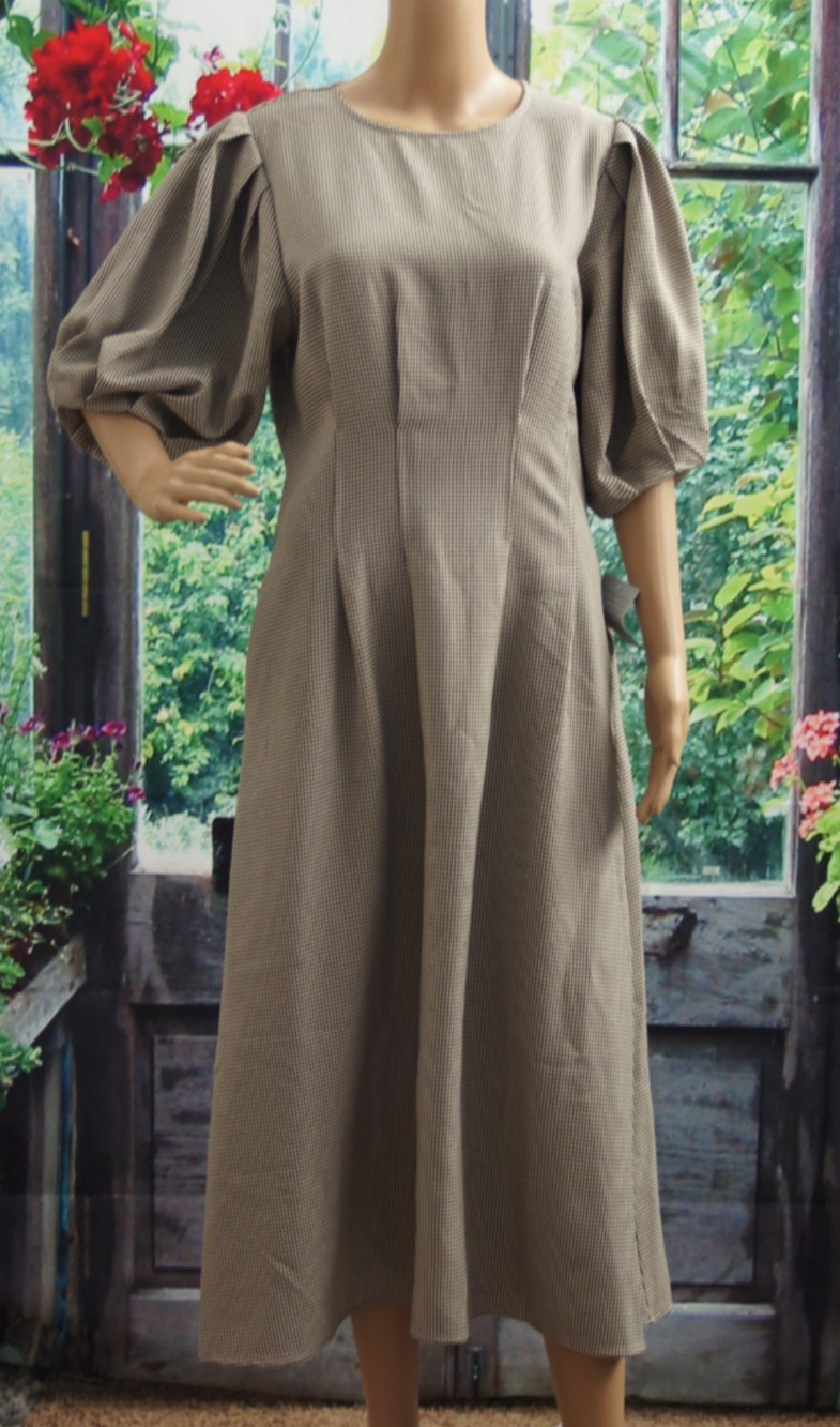 En Saison Brown Houndstooth Puff Sleeve Dress size M